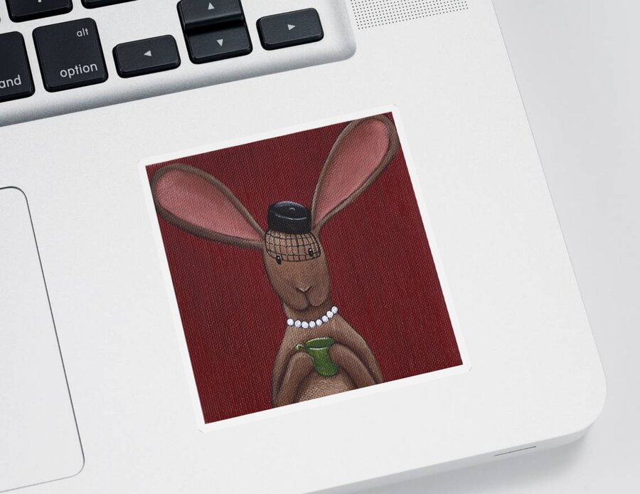 Bunny Sticker featuring the painting A Sophisticated Bunny by Christy Beckwith