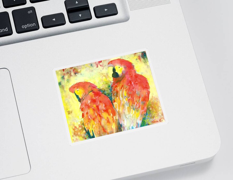 Animals Sticker featuring the painting A Splash of Crimson by Frances Ku