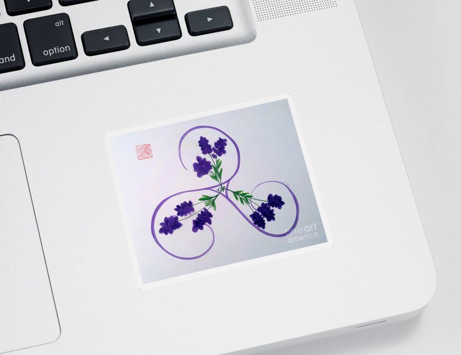 Triskele Lavender Purple Flowers Sticker featuring the painting A Triskele of Lavender by Margaret Welsh Willowsilk