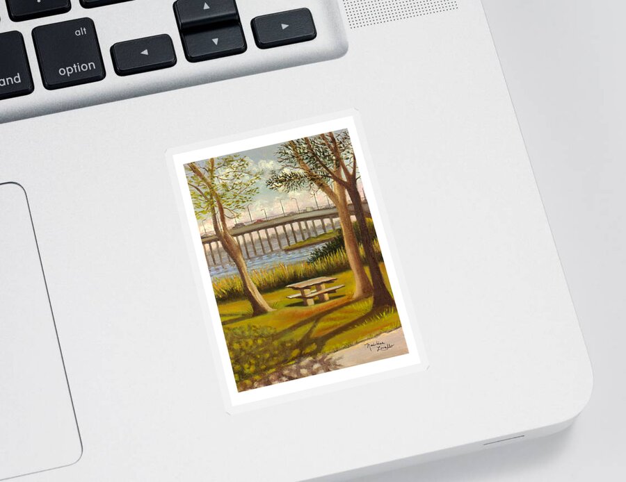 Landscape Sticker featuring the painting A View of Crossbay Bridge by Madeline Lovallo