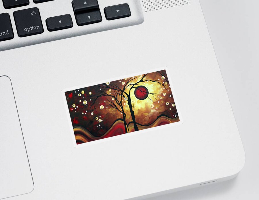 Abstract Sticker featuring the painting Abstract Art Original Landscape Painting CATCH THE RISING SUN by MADART by Megan Aroon