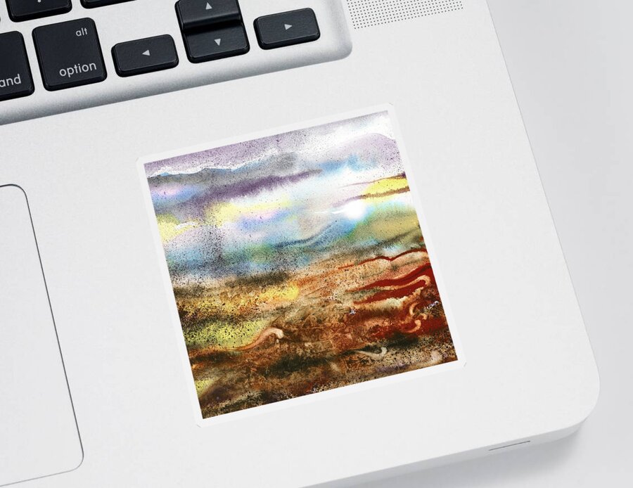 Abstract Sticker featuring the painting Abstract Landscape Morning Mist by Irina Sztukowski