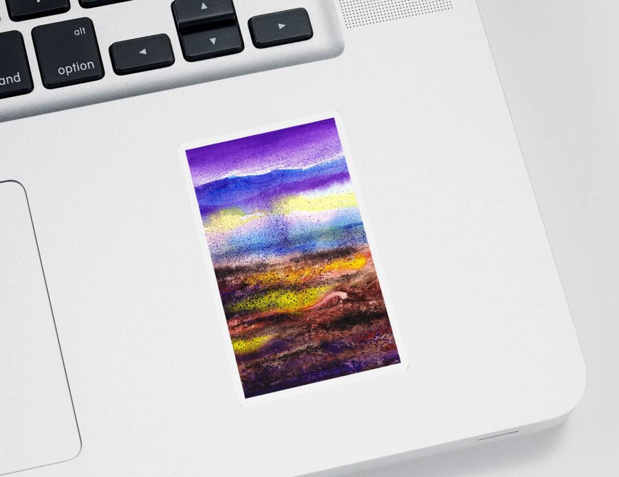 Abstract Sticker featuring the painting Abstract Landscape Purple Sunrise Yellow Fog by Irina Sztukowski