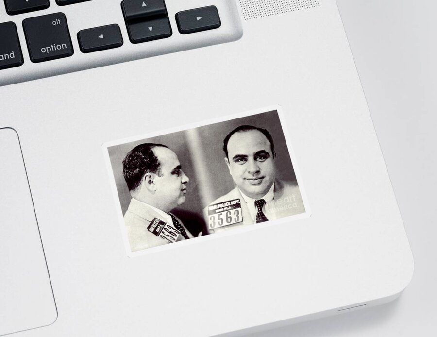 Al Capone Mugshot Sticker featuring the photograph Al Capone Mugshot by Jon Neidert