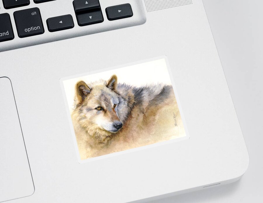 Wolf Sticker featuring the painting Alaskan Gray Wolf by Bonnie Rinier