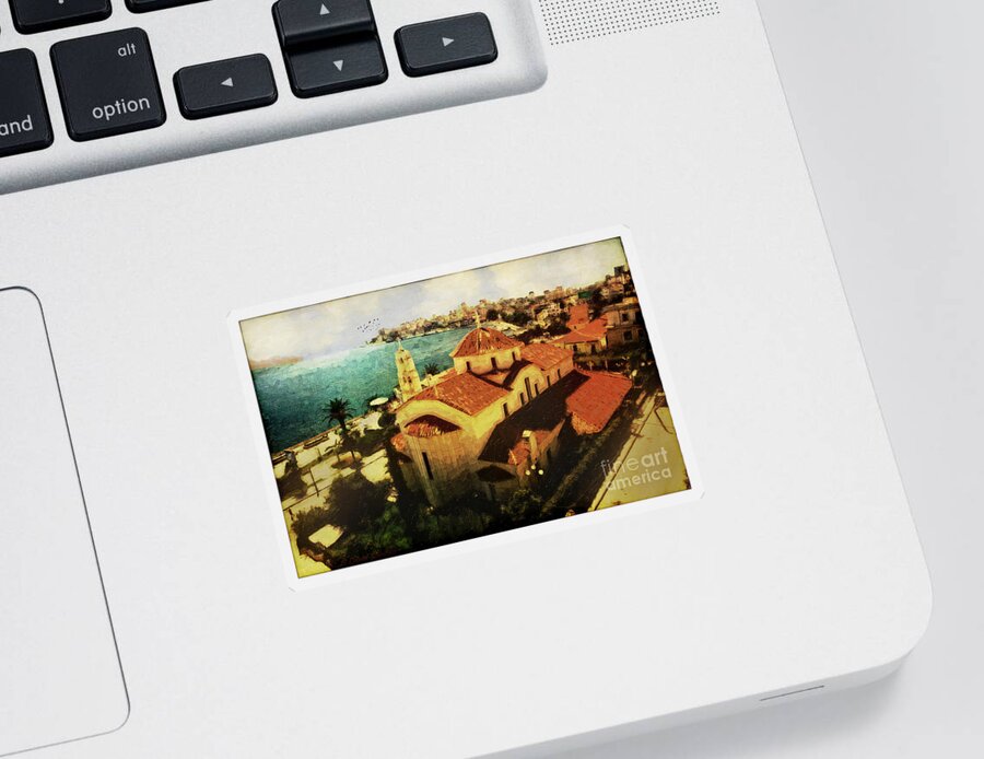  Sticker featuring the digital art Albanian Riviera Sarande by Lianne Schneider