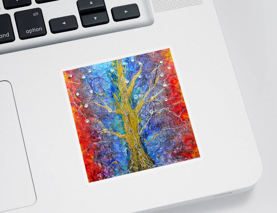 Abstract Sticker featuring the painting Albedo Tree of Life 8 by Regina Valluzzi