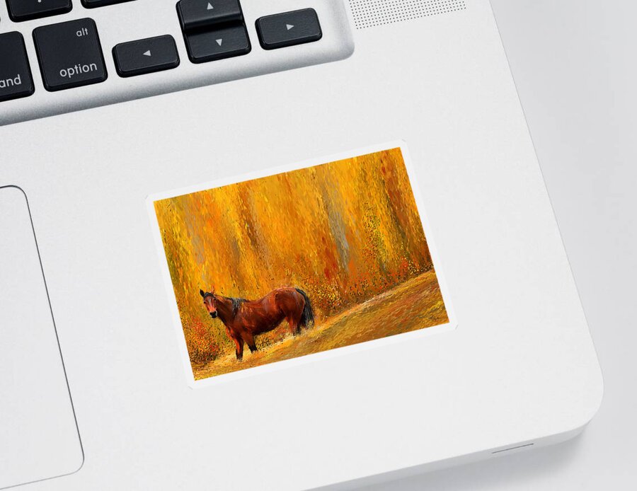 Bay Horse Paintings Sticker featuring the painting Alone In Grandeur- Bay Horse Paintings by Lourry Legarde