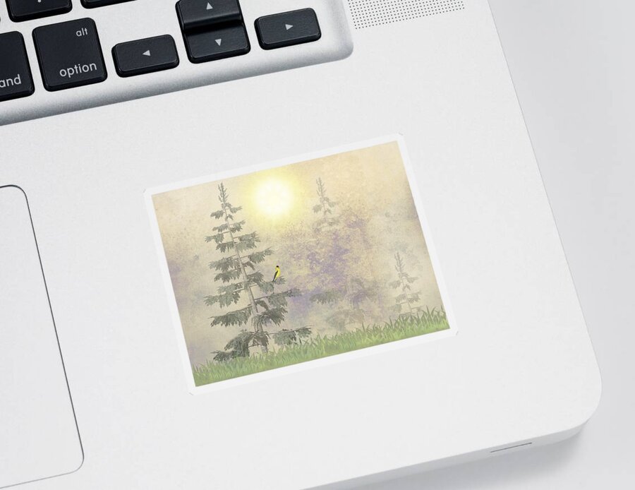 Goldfinch Sticker featuring the digital art American Goldfinch Morning Mist by David Dehner