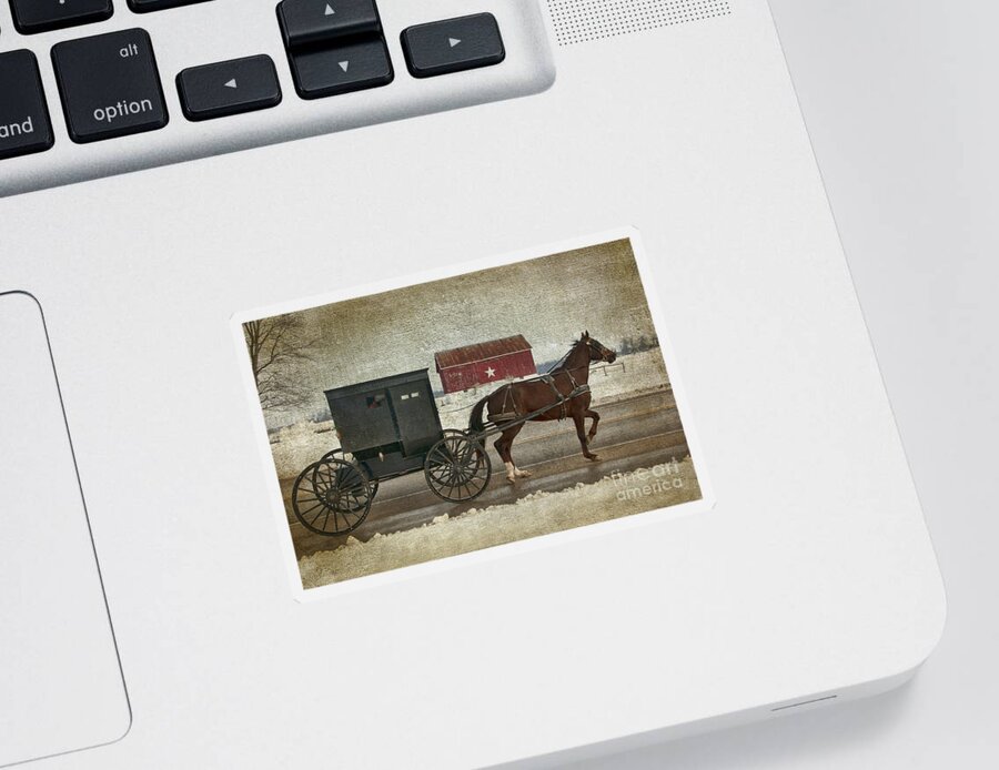 Amish Sticker featuring the photograph Amish Horse and Buggy and The Star Barn by David Arment