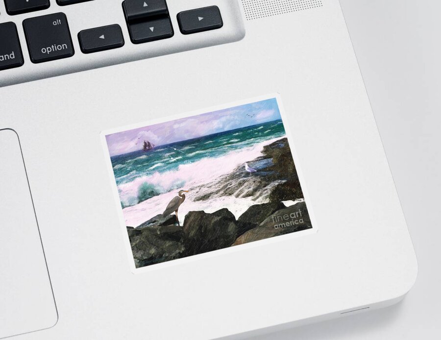 Seascape Sticker featuring the digital art An Egret's View Seascape by Lianne Schneider