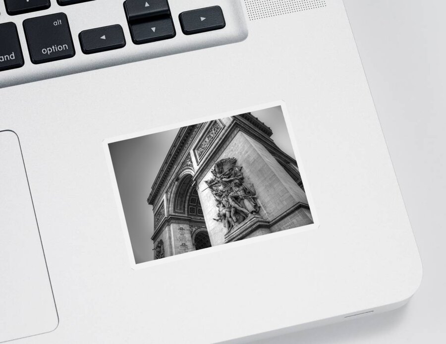 Arc De Triomphe Sticker featuring the photograph Arc de Triomphe in Black and White by Jennifer Ancker