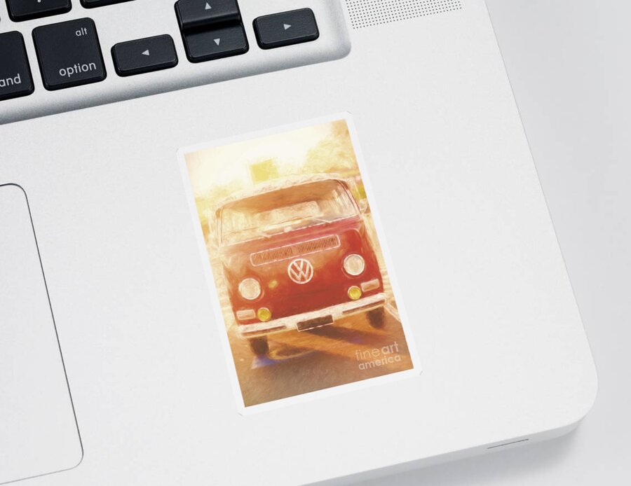 Volkswagen Sticker featuring the photograph Artistic digital drawing of a VW Combie campervan by Jorgo Photography