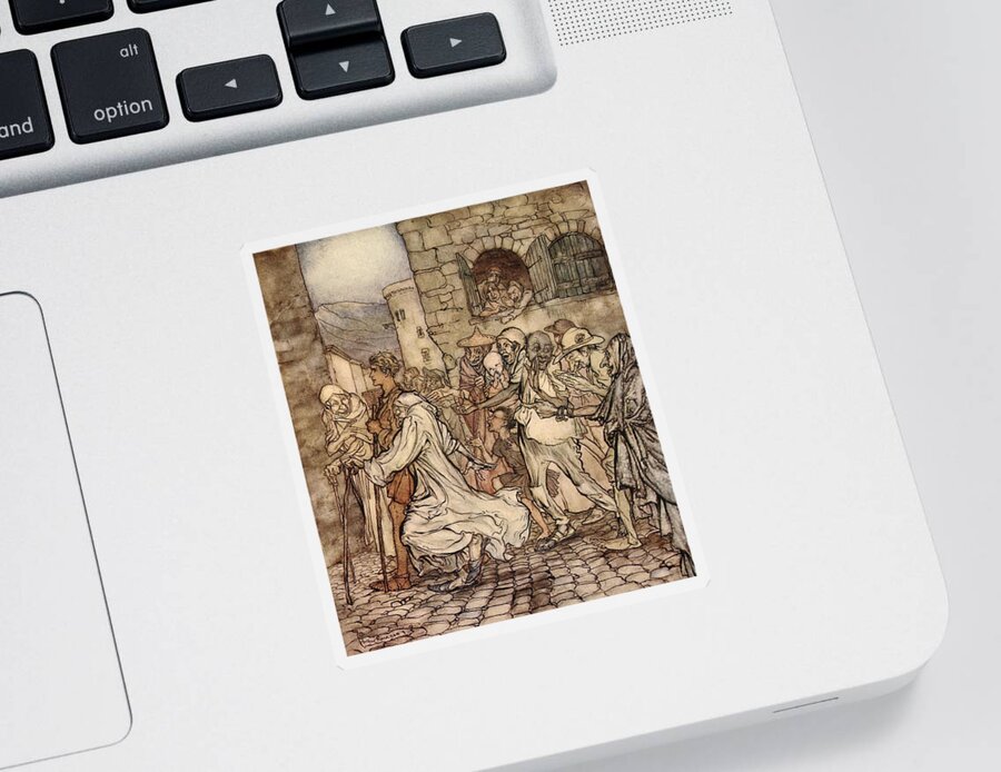 Greek Mythology Sticker featuring the drawing As Perseus Walked Along The People by Arthur Rackham