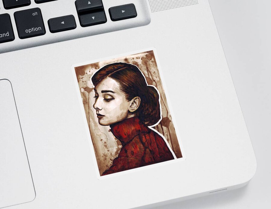 Audrey Hepburn Sticker featuring the painting Audrey Hepburn by Olga Shvartsur