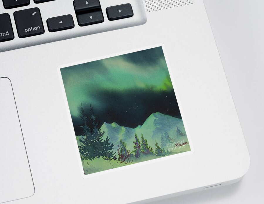 First Snow Sticker featuring the painting Aurora Dance in Square by Teresa Ascone