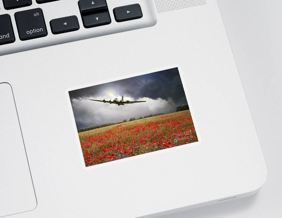 B-17 Flying Fortress Sticker featuring the digital art B-17 Poppy Pride by Airpower Art
