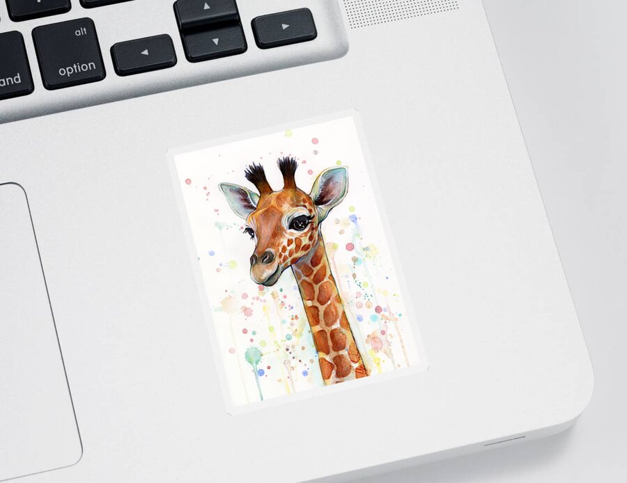 #faatoppicks Sticker featuring the painting Baby Giraffe Watercolor by Olga Shvartsur