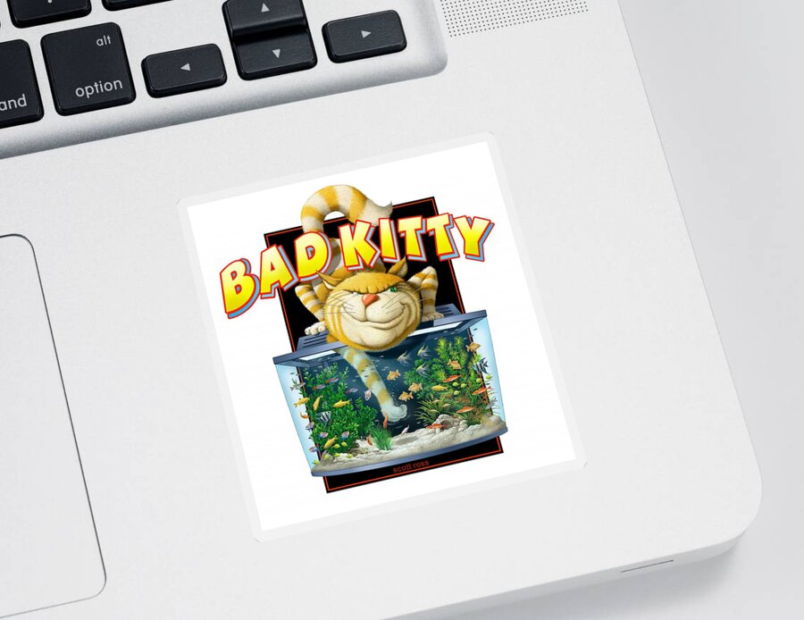 Humor Sticker featuring the digital art Bad Kitty by Scott Ross