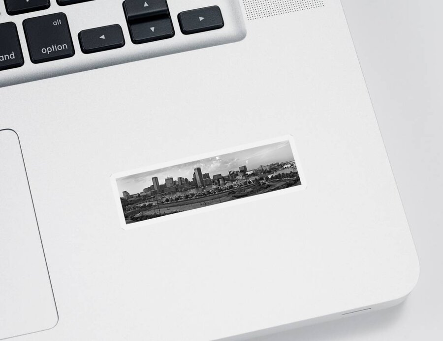 Baltimore Skyline Sticker featuring the photograph Baltimore Harbor Skyline Panorama BW by Susan Candelario