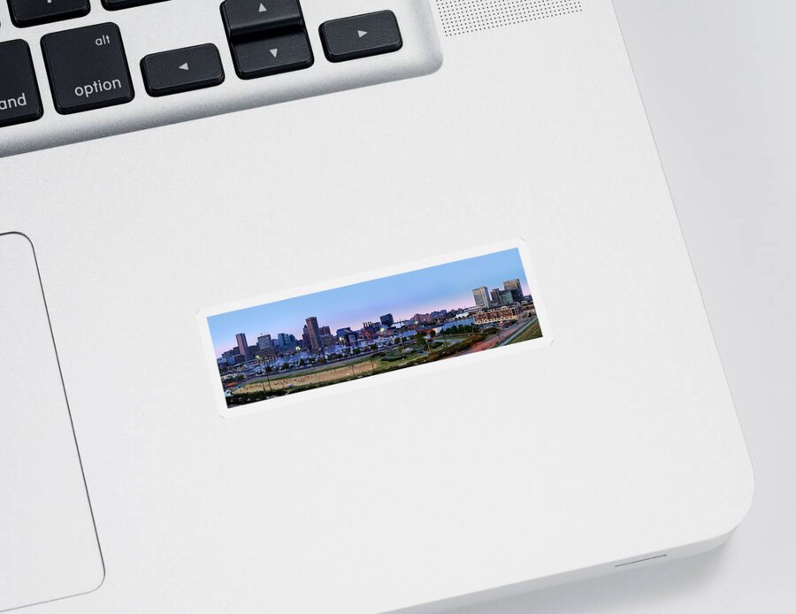 Baltimore Skyline Sticker featuring the photograph Baltimore Skyline Panorama At Twilight by Susan Candelario