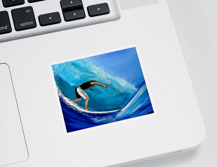 Ocean Sticker featuring the painting Barrel Surfer Ocean Wave by Katy Hawk