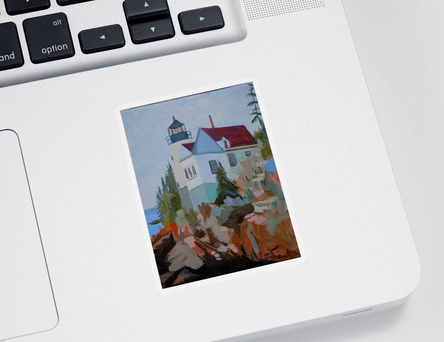 Lighthouse Sticker featuring the painting Bass Harbor Light by Francine Frank