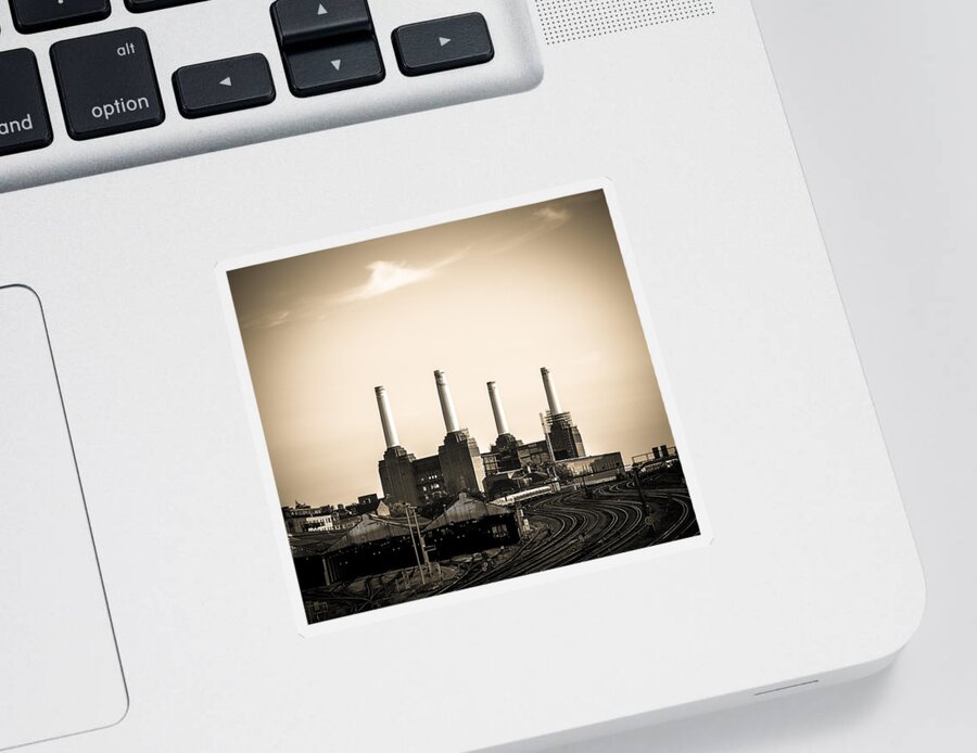 Art Sticker featuring the photograph Battersea Power Station with train tracks by Lenny Carter