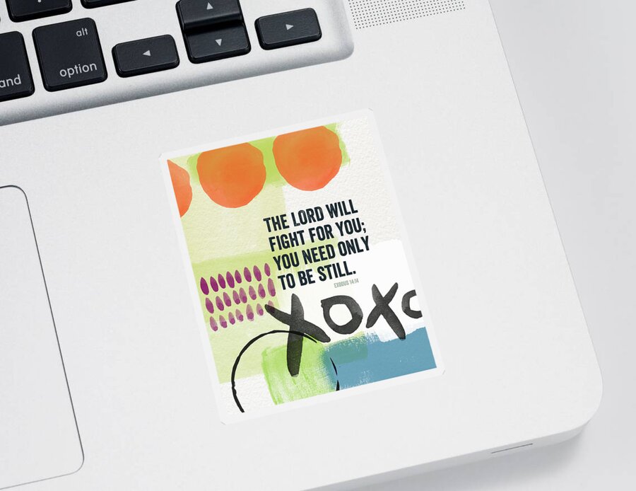 Exodus Sticker featuring the mixed media Be Still- Contemporary Christian Art by Linda Woods