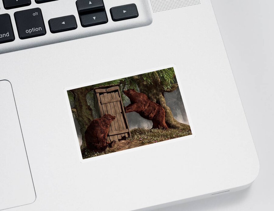 Grizzly Art Sticker featuring the digital art Bears Around The Outhouse by Daniel Eskridge