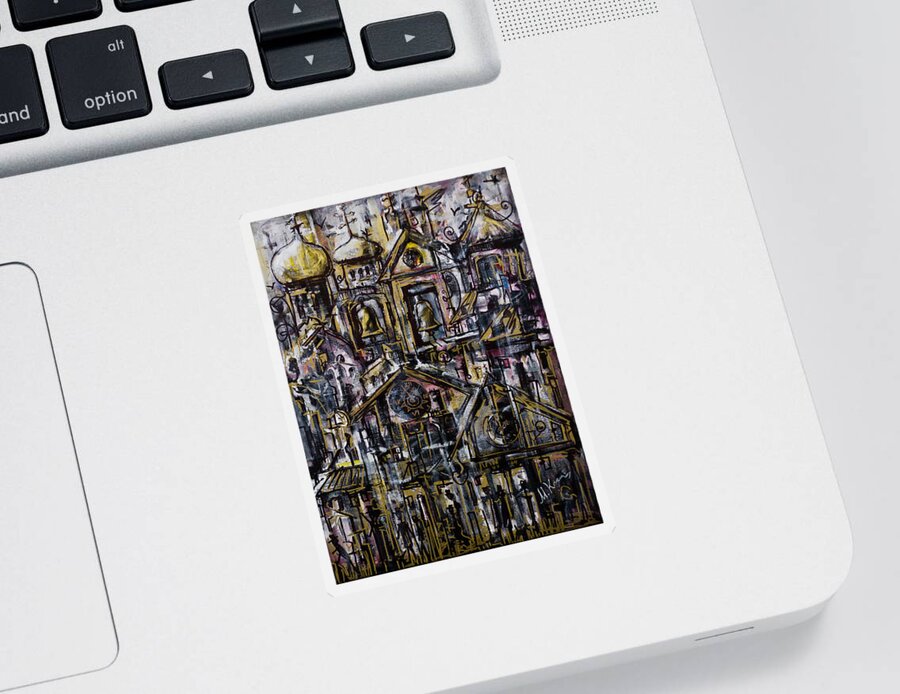 Acrylic Sticker featuring the painting Bells Clocks and Crosses by Maxim Komissarchik