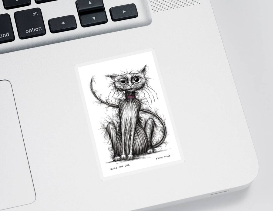 Cat Sticker featuring the drawing Bingo the cat by Keith Mills