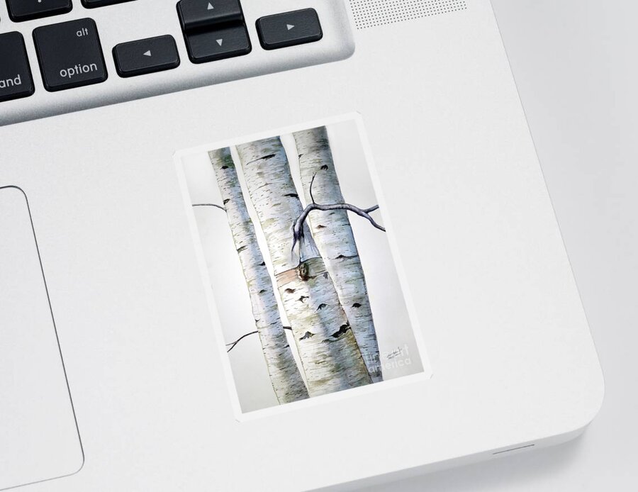 Birch Sticker featuring the painting Birch Trees in watercolor by Christopher Shellhammer