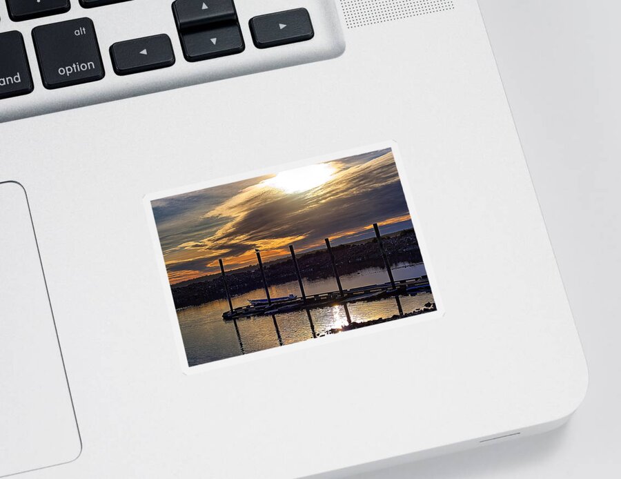 Sunset Sticker featuring the photograph Bird - Boat - Bay by Chriss Pagani