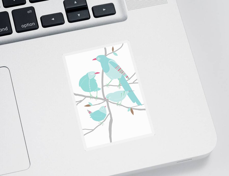 Animal Sticker featuring the photograph Birds With Patterns Perched On Branches by Ikon Ikon Images