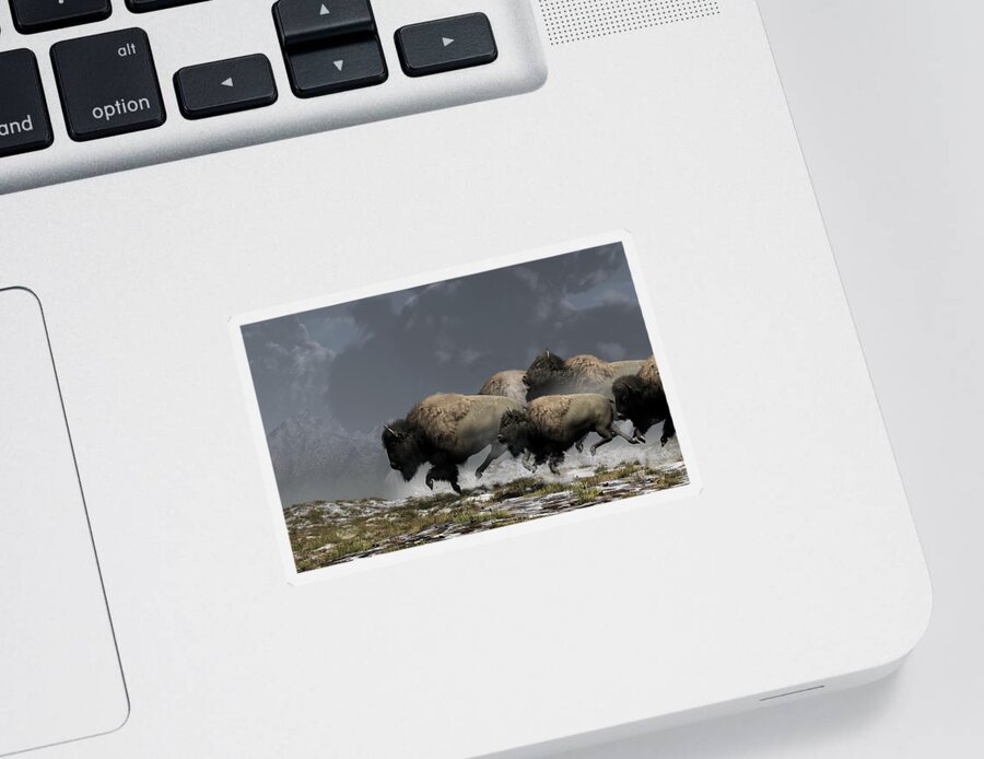 Bison Sticker featuring the digital art Bison Stampede by Daniel Eskridge