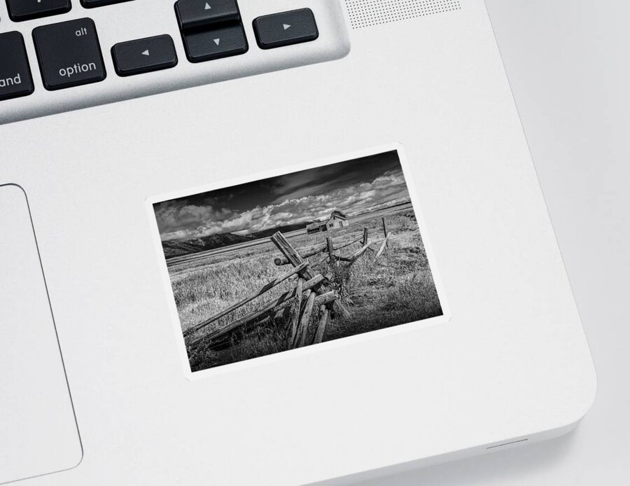 Wood Sticker featuring the photograph Black and White Photo of a Wood Fence at the John Moulton Farm by Randall Nyhof
