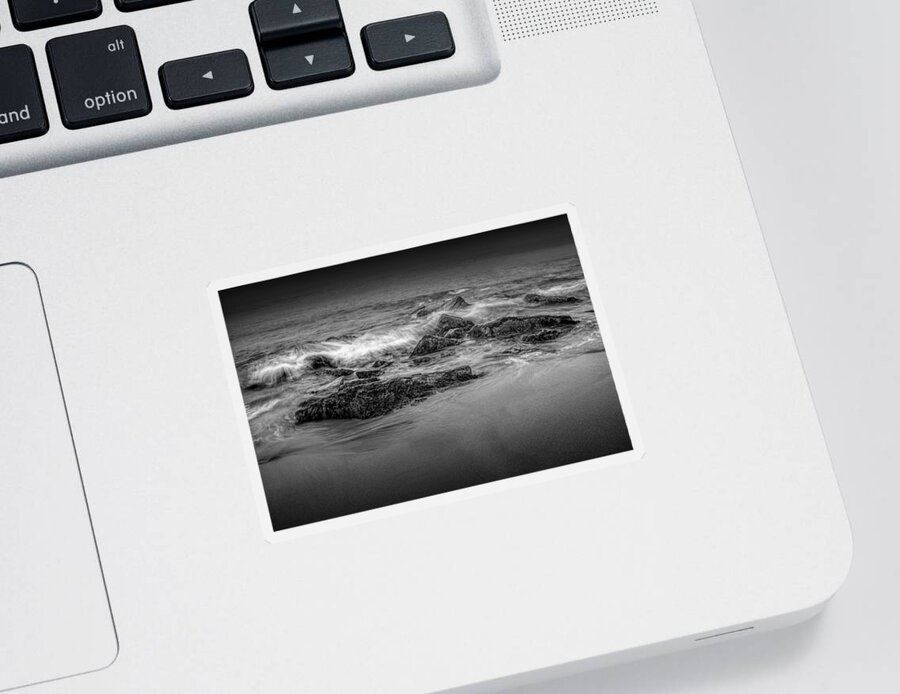 Art Sticker featuring the photograph Black and White Photograph of Waves crashing on the shore at Sand Beach by Randall Nyhof