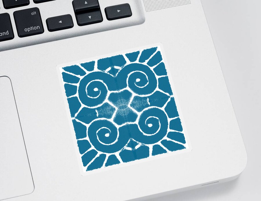 Wave Sticker featuring the painting Blue and White Wave Tile- abstract art by Linda Woods