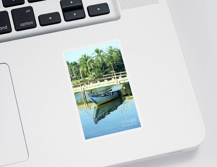 Vietnam Sticker featuring the photograph Blue Boat 02 by Rick Piper Photography