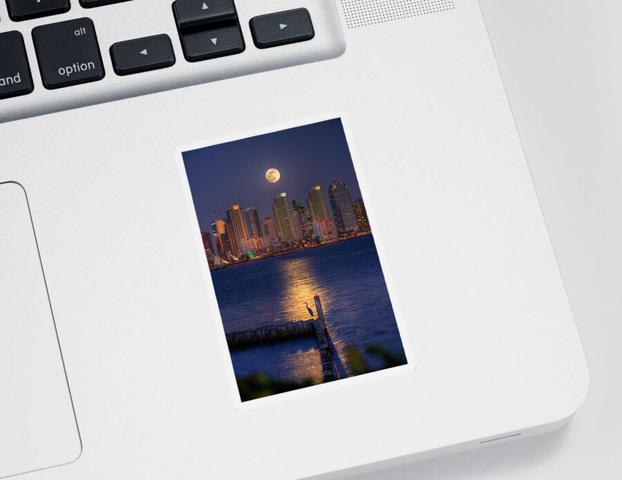 Moonlight Sticker featuring the photograph Blue Heron Moon by Peter Tellone