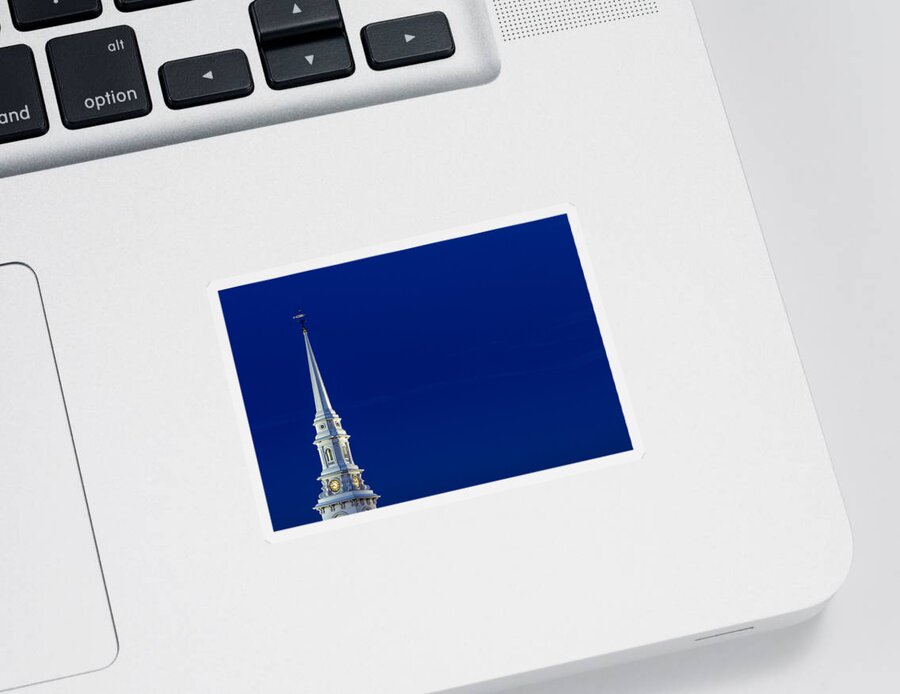 4th Of July Sticker featuring the photograph Blue Hour Steeple by Jeff Sinon