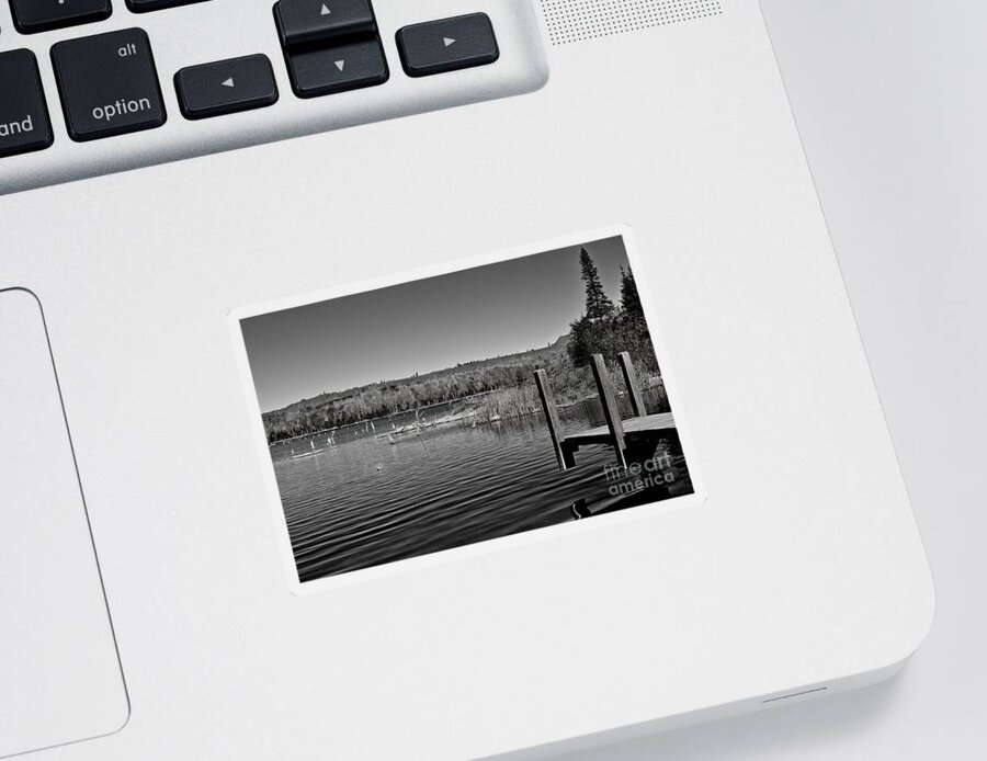 Black And White Photography Sticker featuring the photograph Boat Dock Black and White by Gwen Gibson
