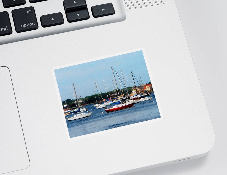Newport Sticker featuring the photograph Boat - Group of Sailboats Newport RI by Susan Savad