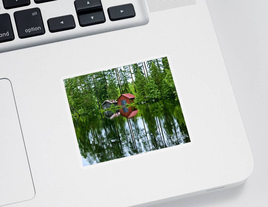 Boat House Sticker featuring the photograph Boat house on Swedish lake by Micah May