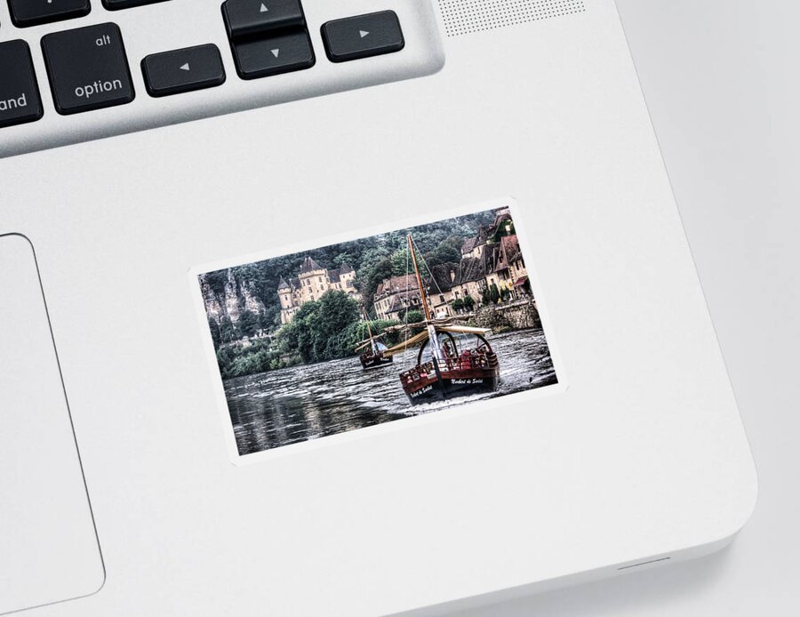 France Sticker featuring the photograph Boats sailing the Dordogne river in La Roque Gageac by Weston Westmoreland