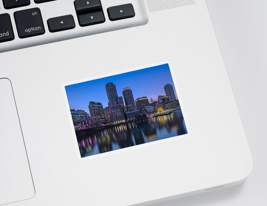 Boston Sticker featuring the photograph Boston Skyline Seaport District by Susan Candelario