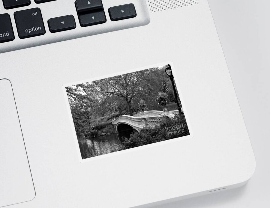 Bridge Sticker featuring the photograph Bow Bridge NYC In Black and White by Christiane Schulze Art And Photography