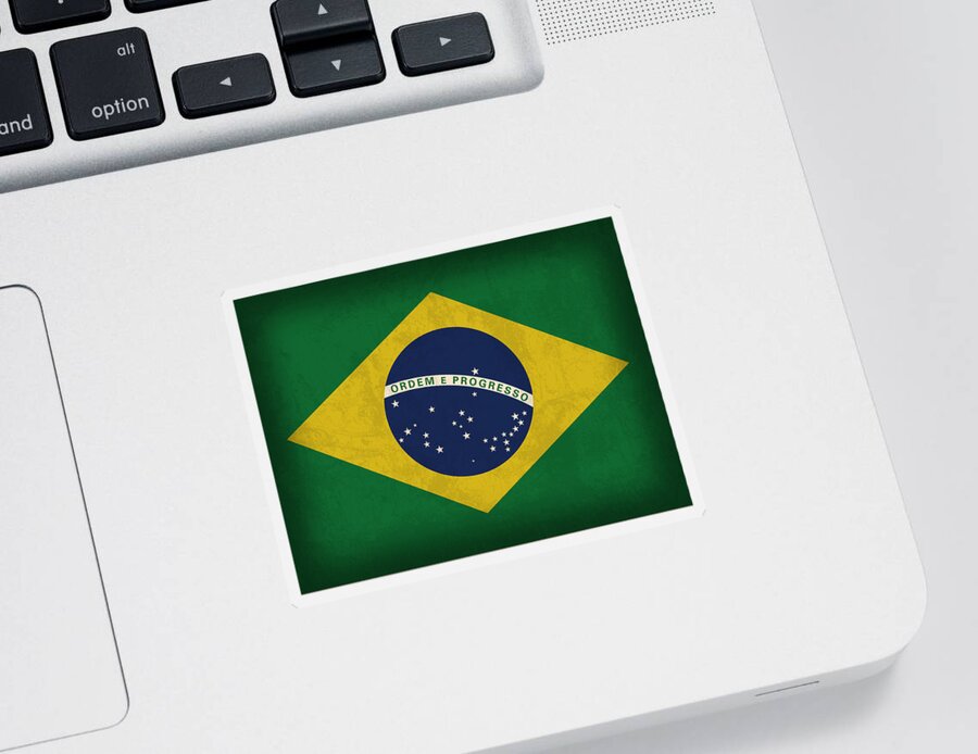 Brazil Flag Sticker featuring the mixed media Brazil Flag Vintage Distressed Finish by Design Turnpike