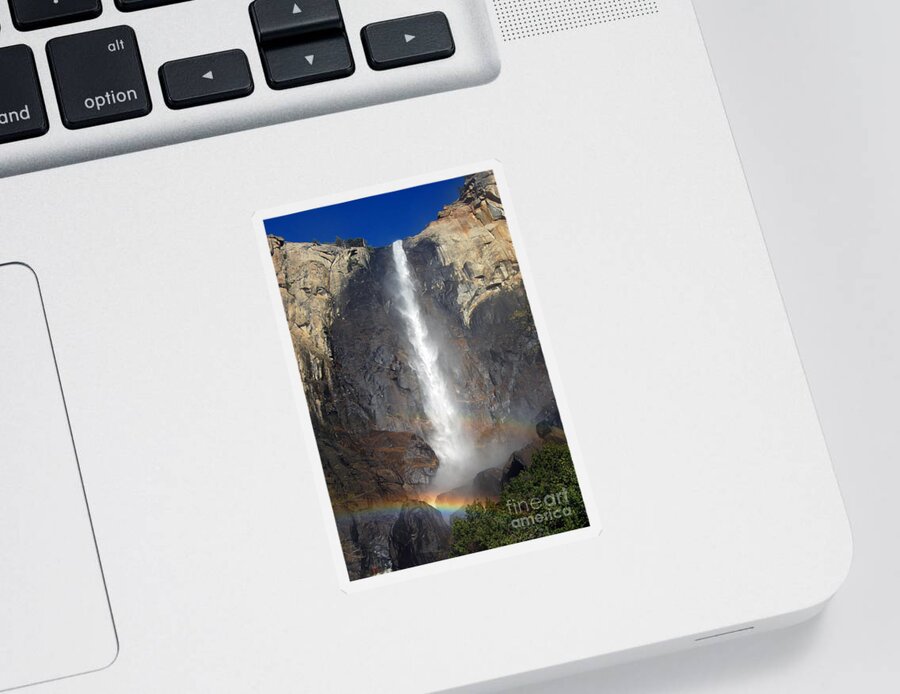 Yosemite National Park Sticker featuring the photograph Bridalveil Falls Double Rainbow by Debra Thompson